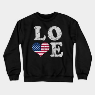 Love America USA  American Flag Heart Patriotic Crewneck Sweatshirt